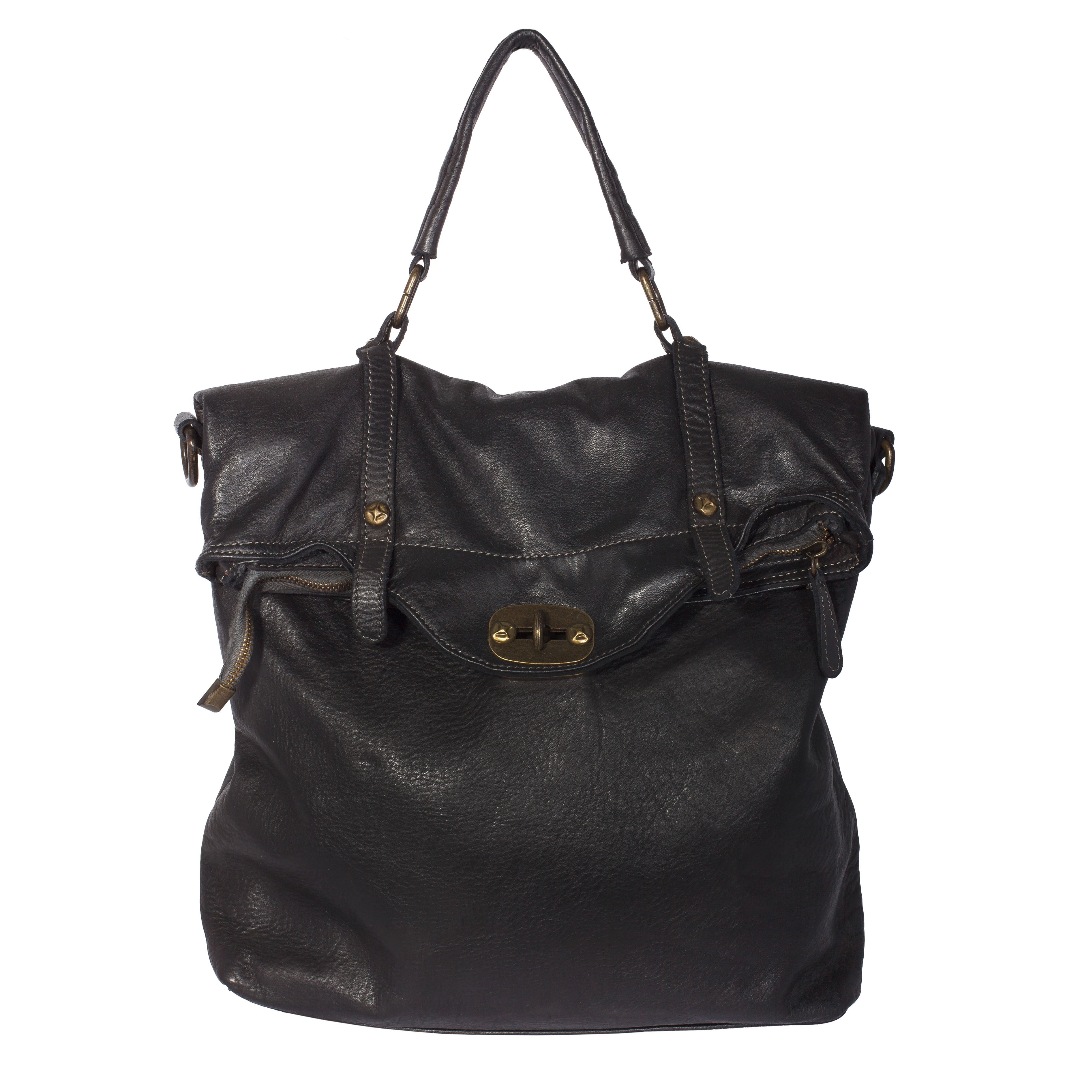 Сумка-рюкзак винтаж черная 00728 (ITALIYA, сумка-рюкзак, кожа, черный)